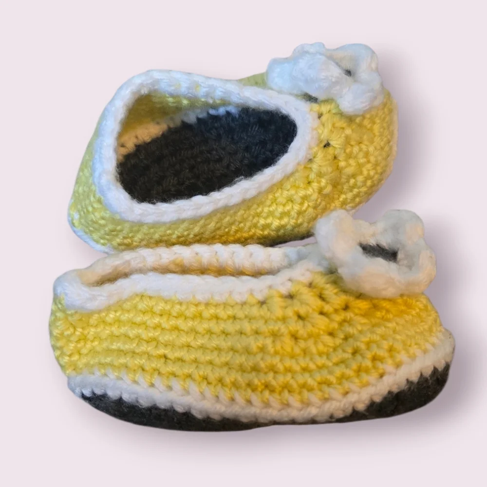 Cozy Handmade Yellow and White Baby Booties